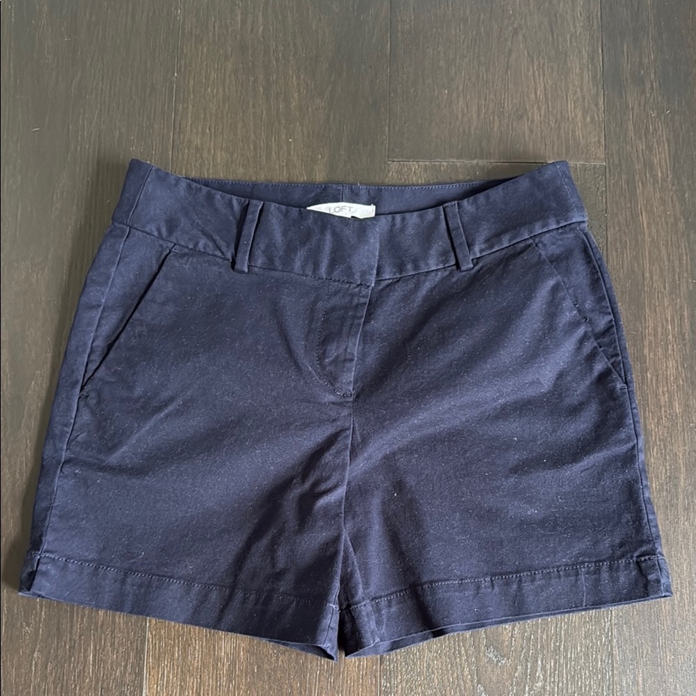 LOFT Blue Bermuda Shorts Tailored Cotton Twill